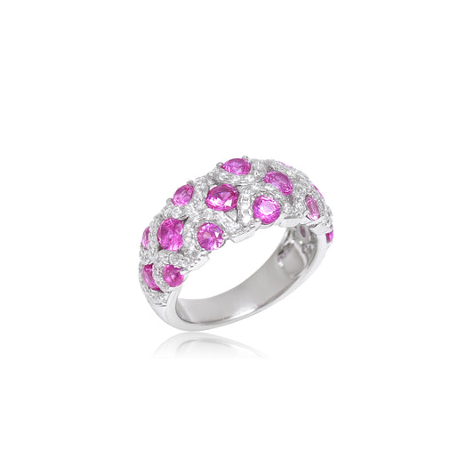 Pink Sapphire Diamond Pavé Band Ring