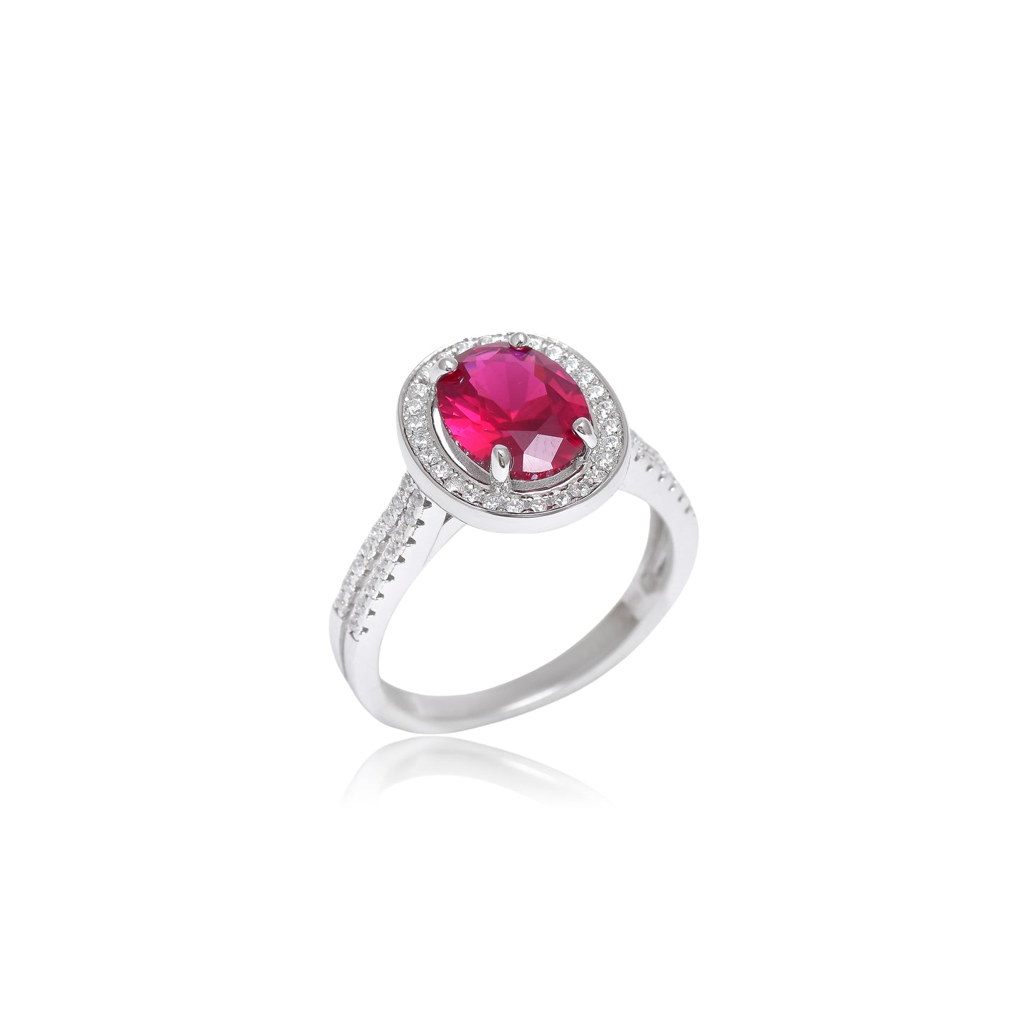 Red Stone Oval Halo Ring