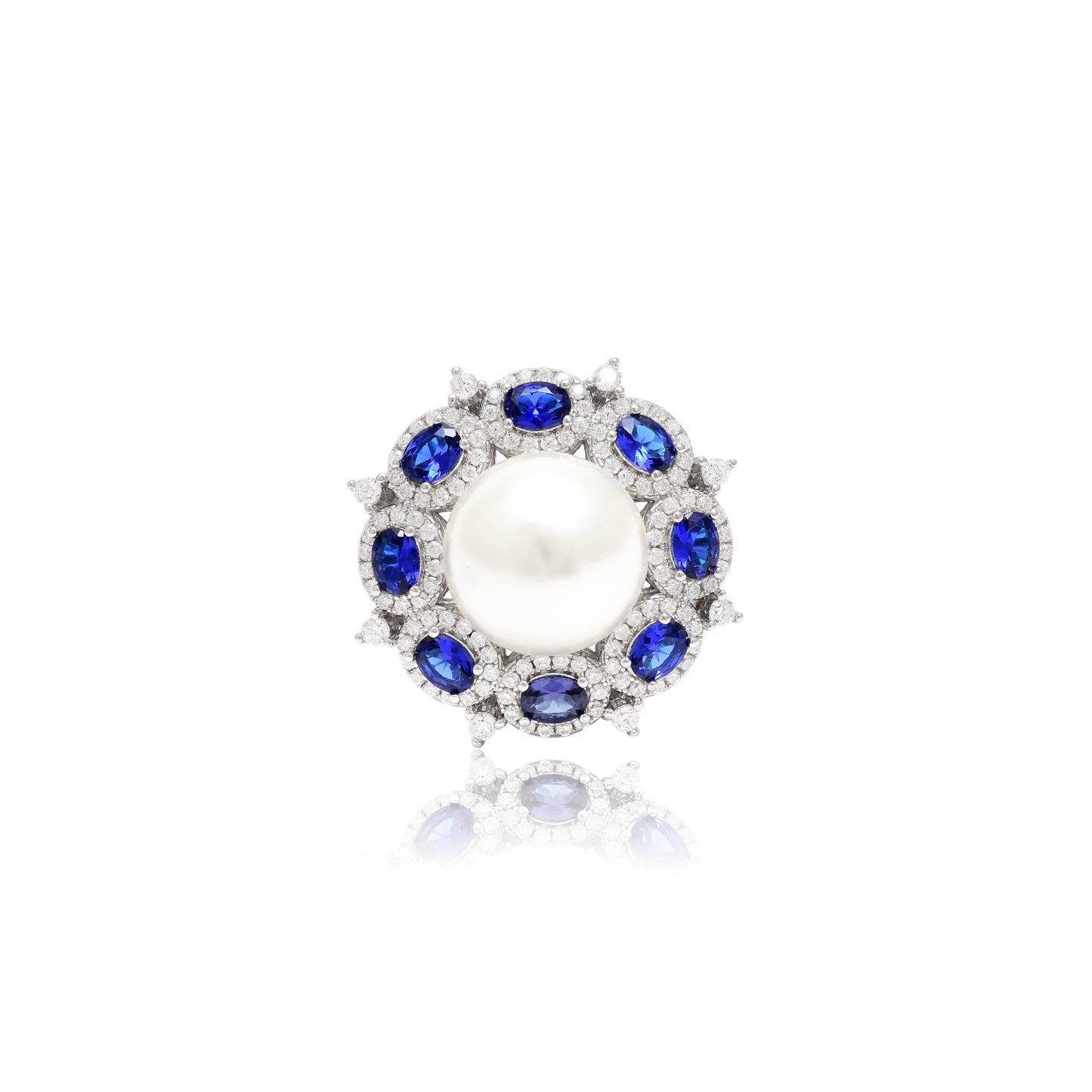 Vintage Pearl Sapphire Cocktail Ring in Sterling Silver