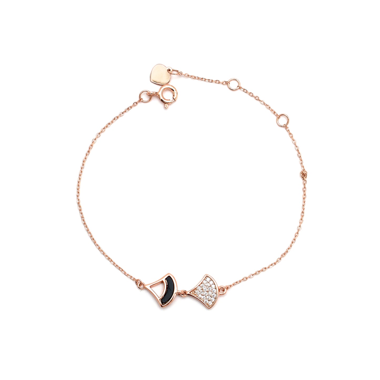 Sterling Silver Rose Gold Fan Motif Chain Bracelet