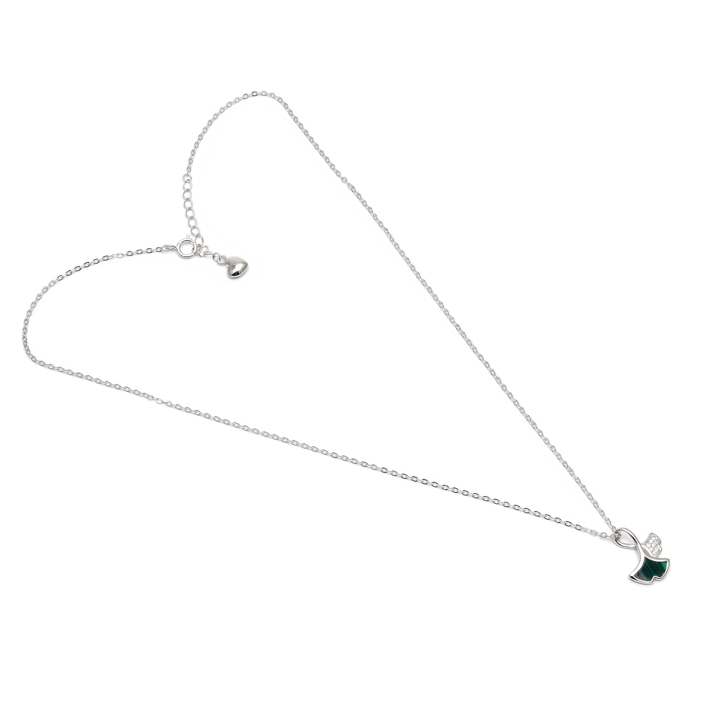 Green Ginkgo Leaf Pendant Necklace 925 Sterling Silver